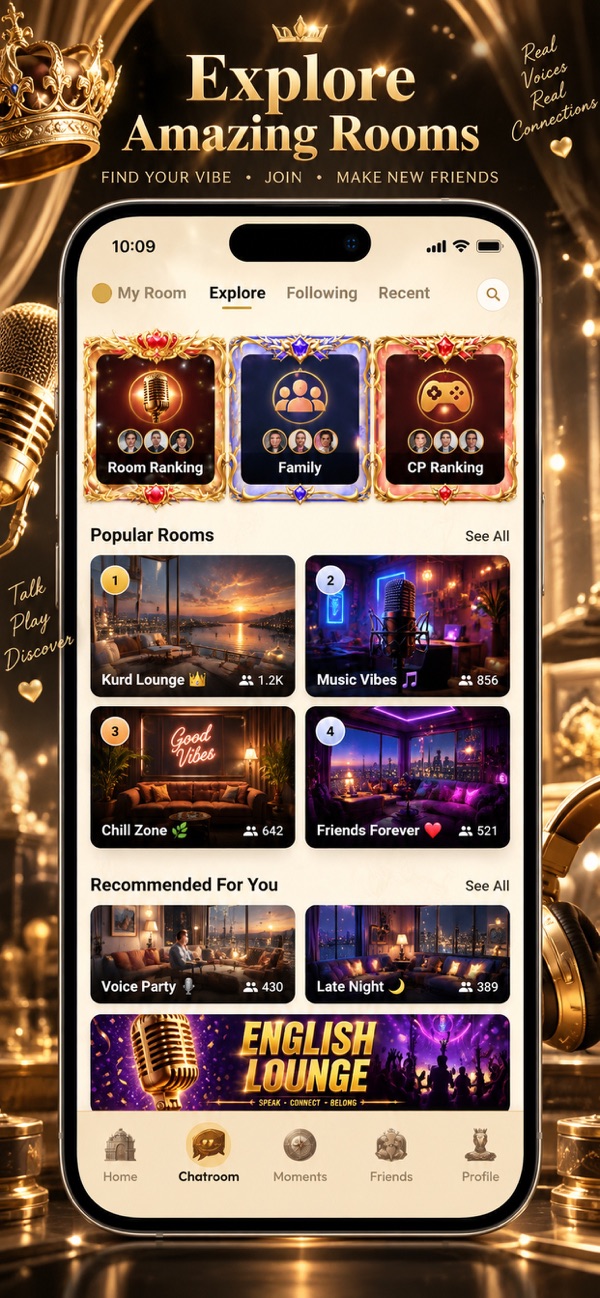 DangLive explore screen listing popular voice rooms