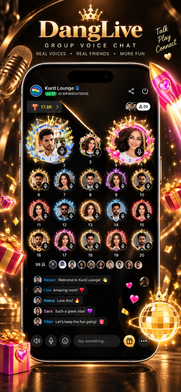DangLive voice room with 20 seats, gift frames and live chat